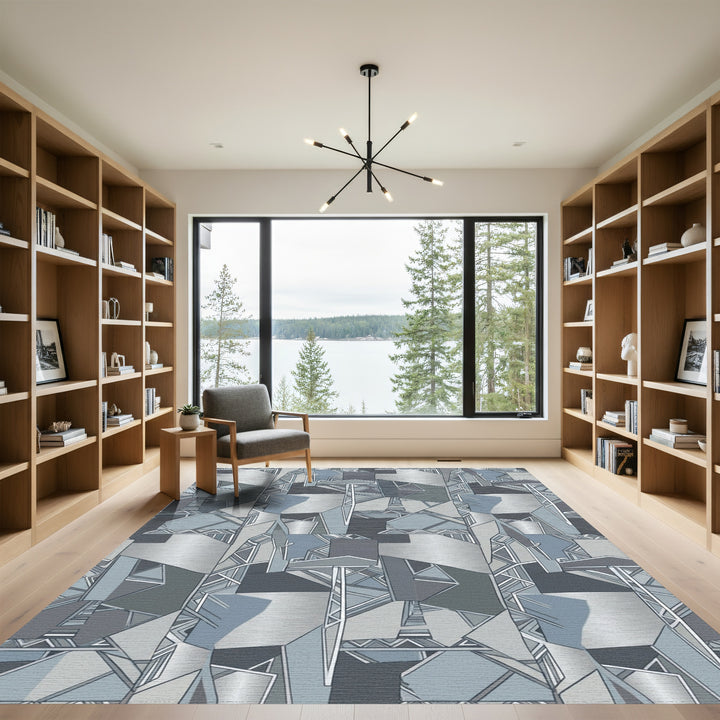Abstract Geometric Steel Gray Shapes Rug