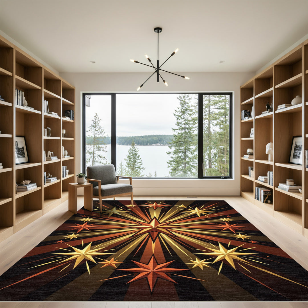 Radiant Golden Orange Starburst Rug