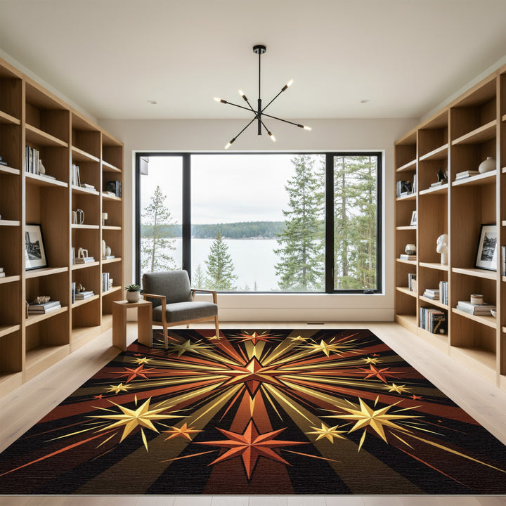 Radiant Golden Orange Starburst Rug