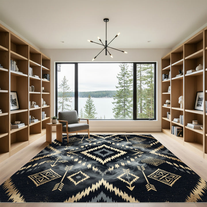 Black Gold Geometric Arrow Medallion Rug