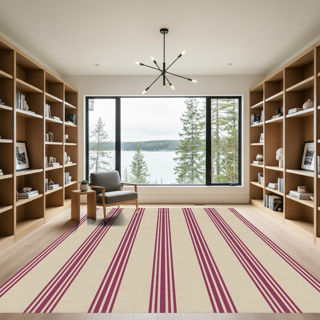 Crimson Cream Vertical Stripe Rug