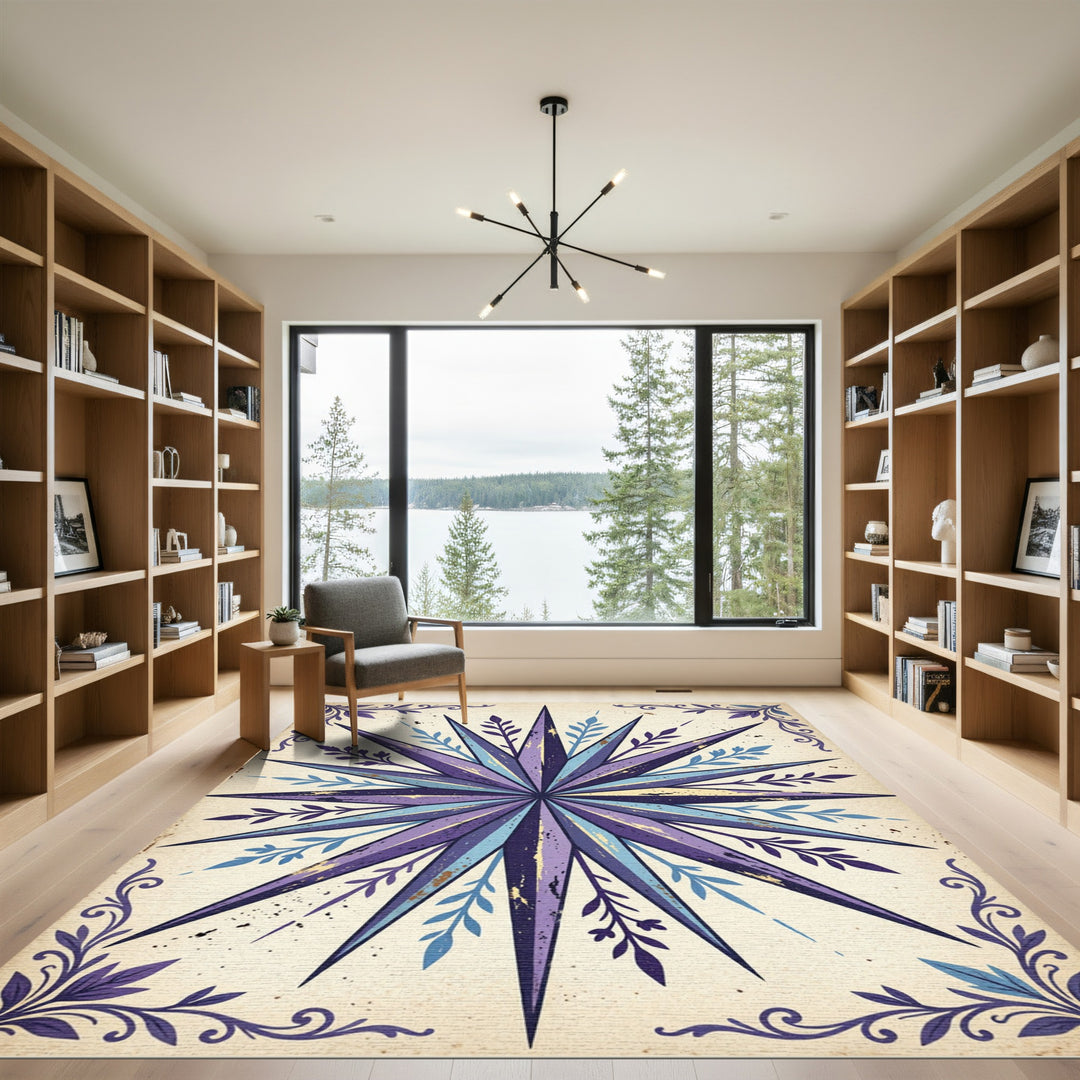 Purple Blue Starburst Floral Rug
