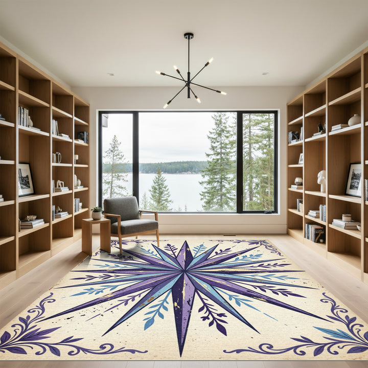 Purple Blue Starburst Floral Rug