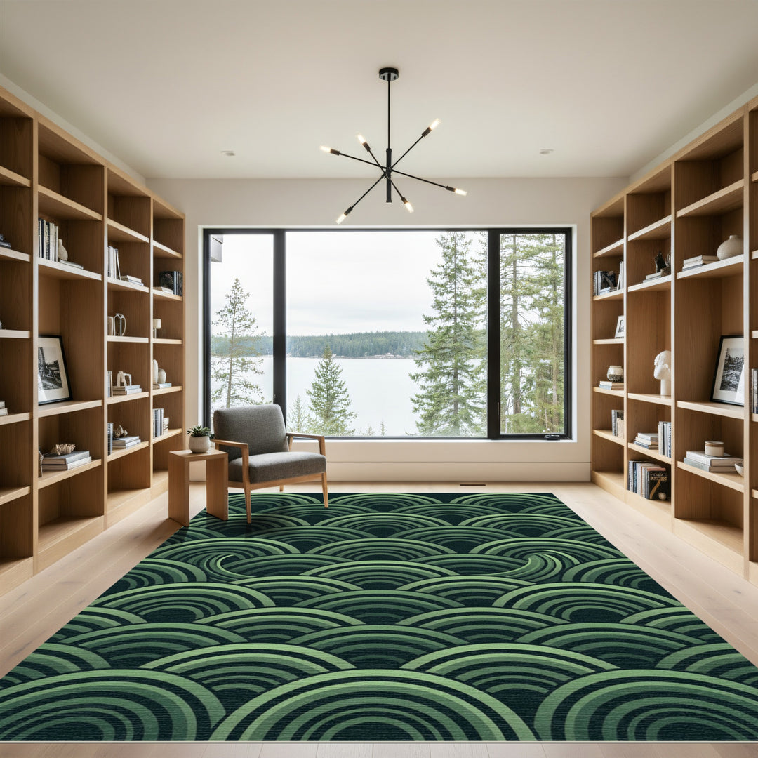 Concentric Green Wave Layers Rug