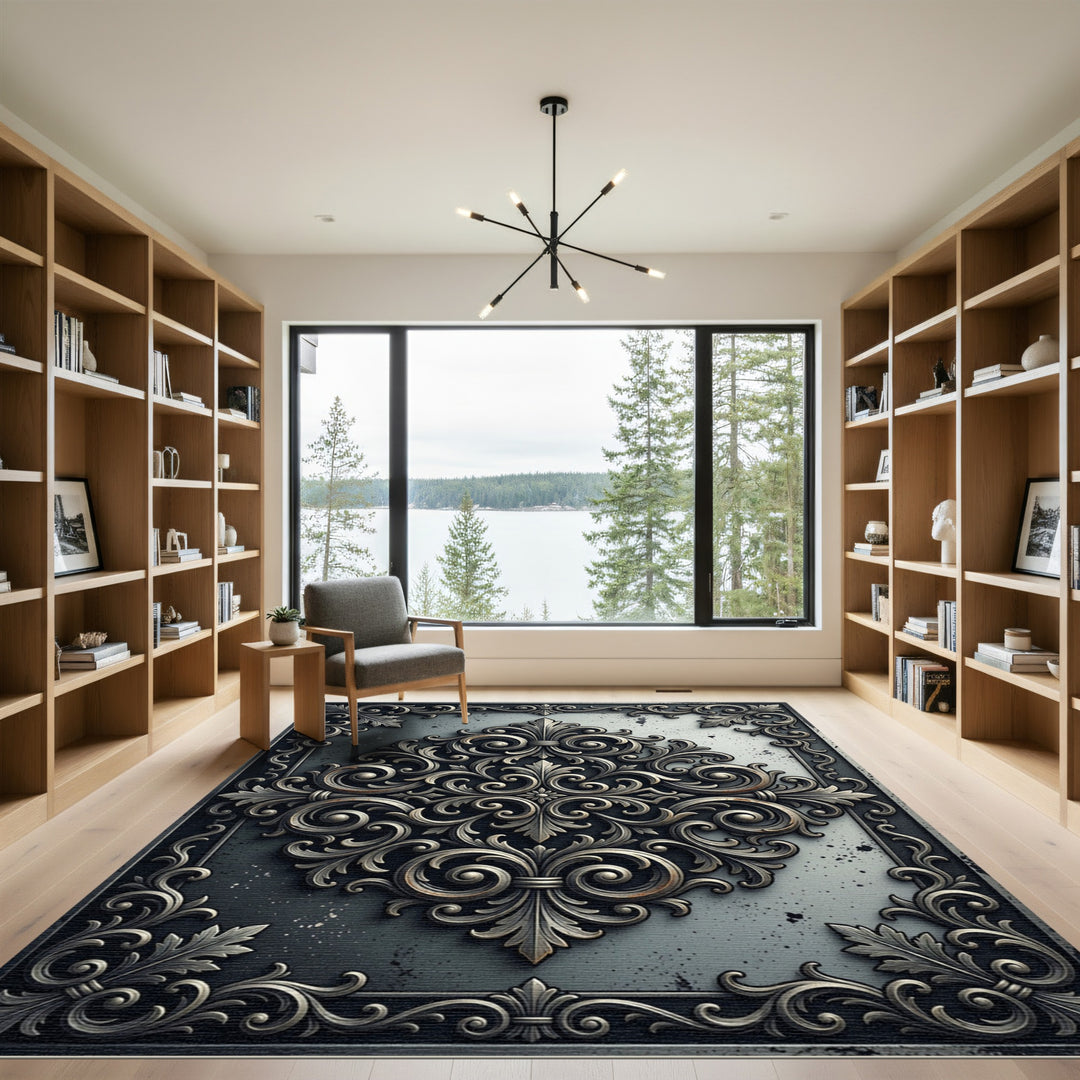 Ornate Scrollwork Metal Framed Rug