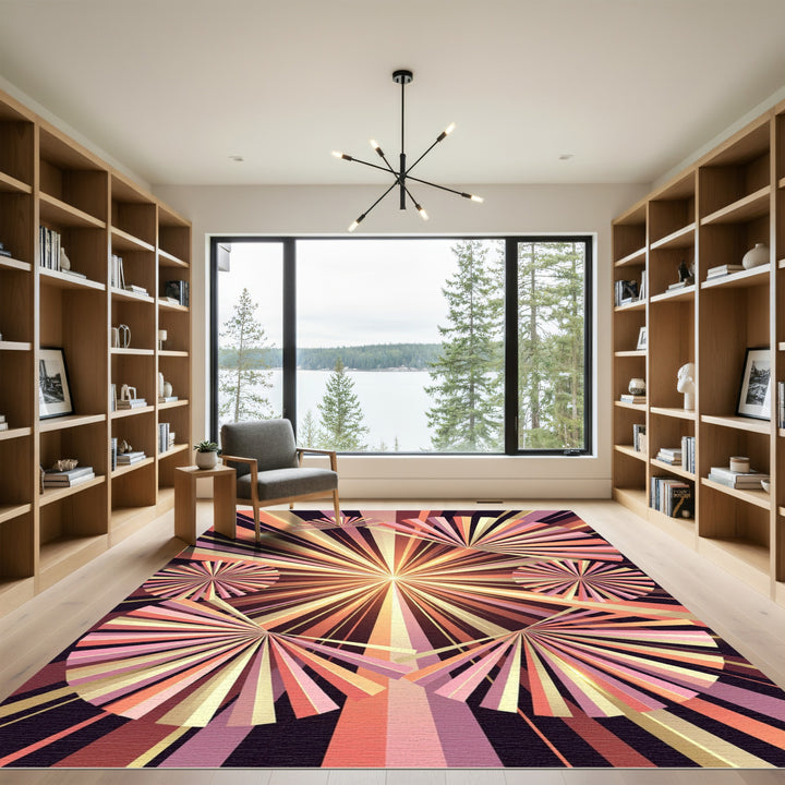 Retro Sunburst Fanburst Composition Rug