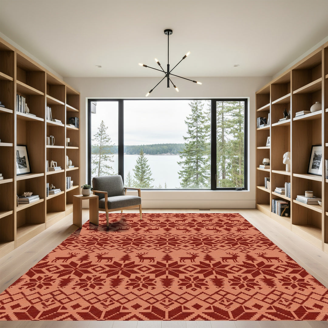 Rustic Red Deer Snowflake Knit Rug