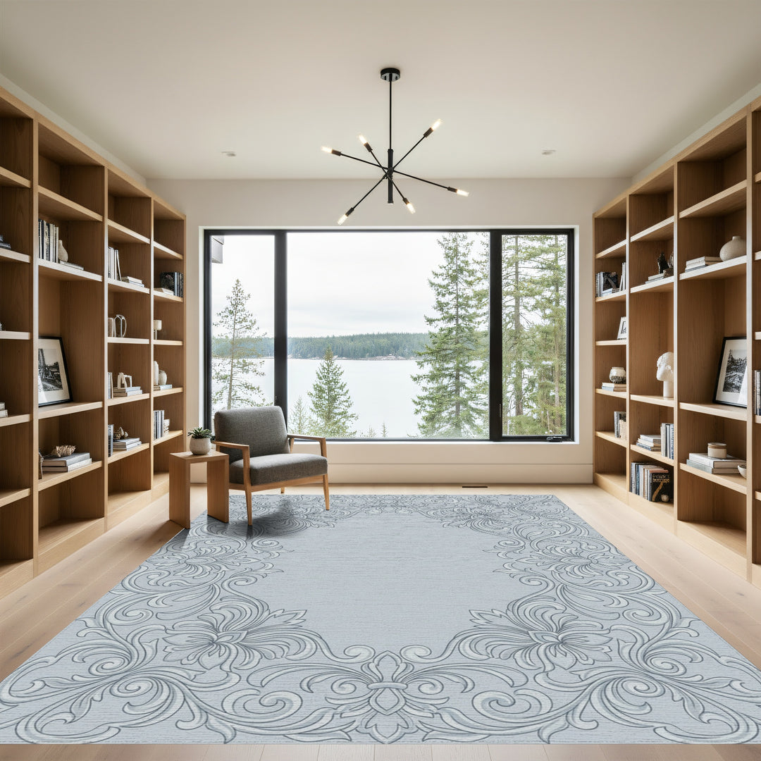 Classic Gray Floral Scrollwork Accent Rug