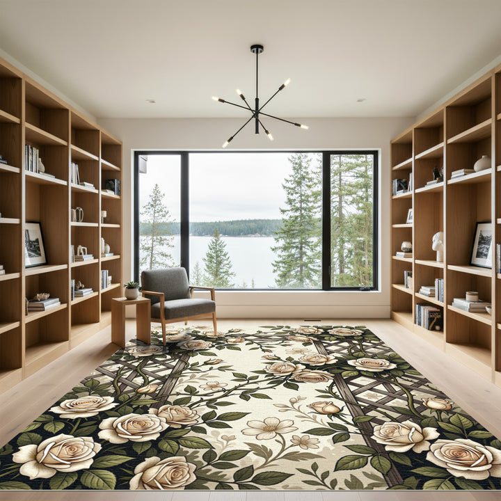 Cream Rose Trellis Garden Rug