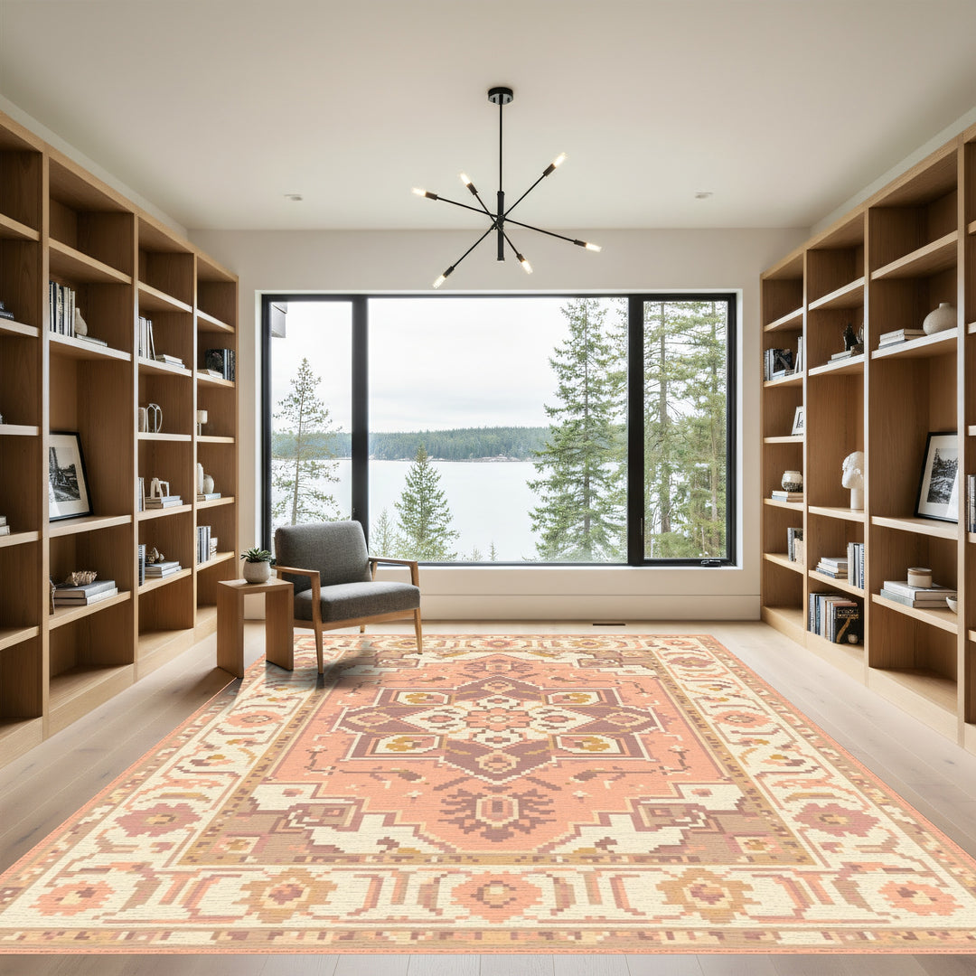 Peach Plum Floral Medallion Border Rug