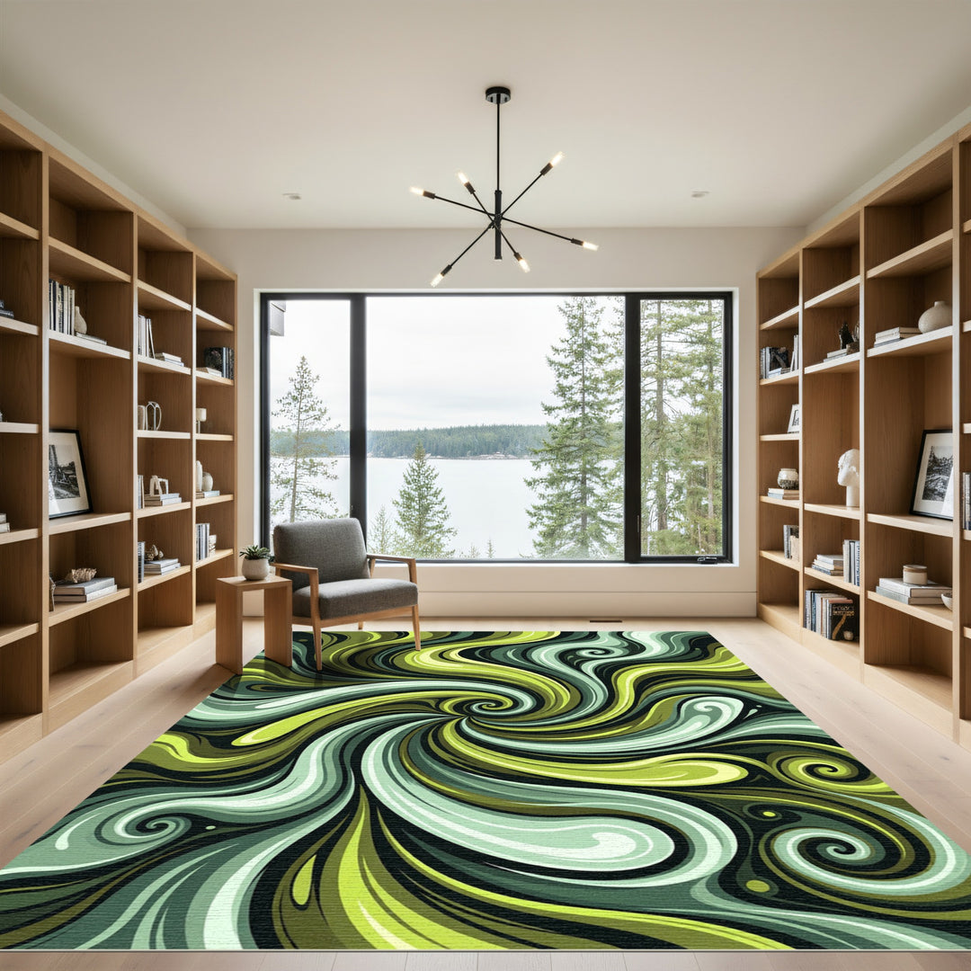 Enchanted Olive Swirling Currents Rug