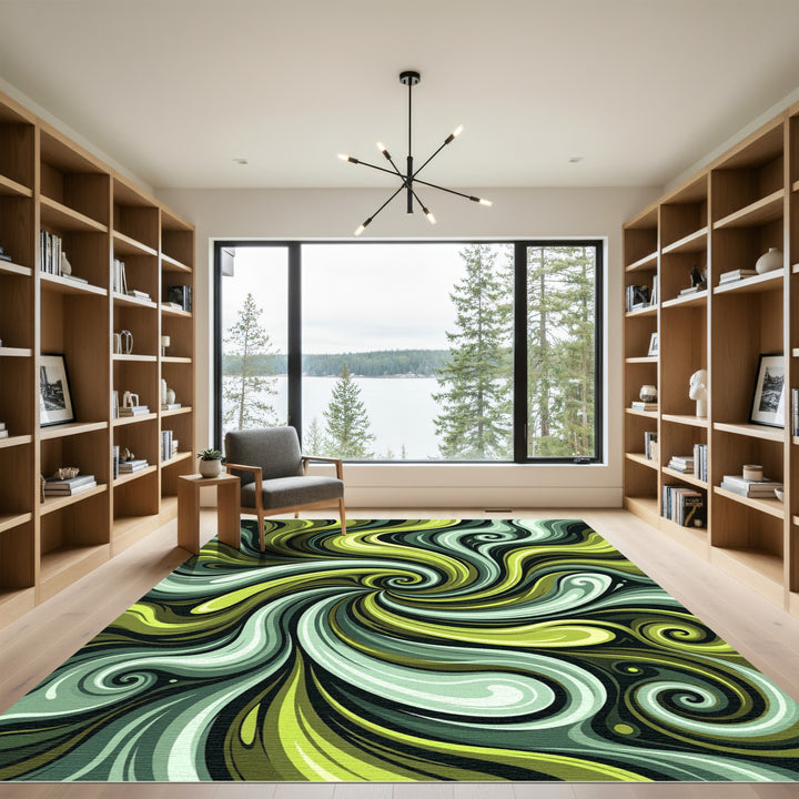 Enchanted Olive Swirling Currents Rug