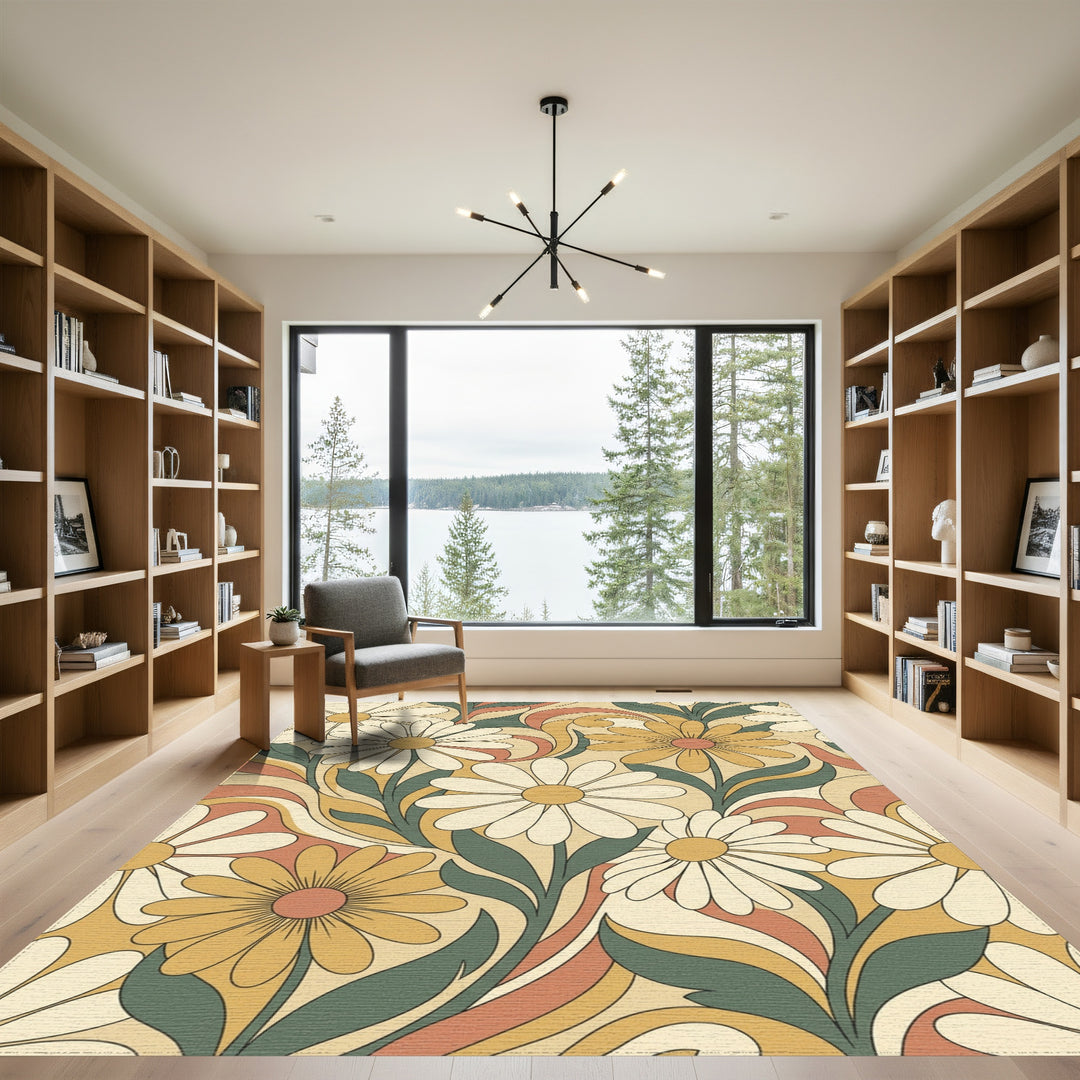 Groovy Daisy Swirl Floral Rug