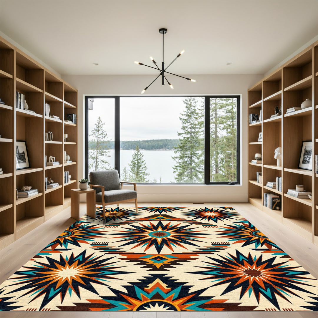 Southwestern Sunburst Navajo Geometric Rug