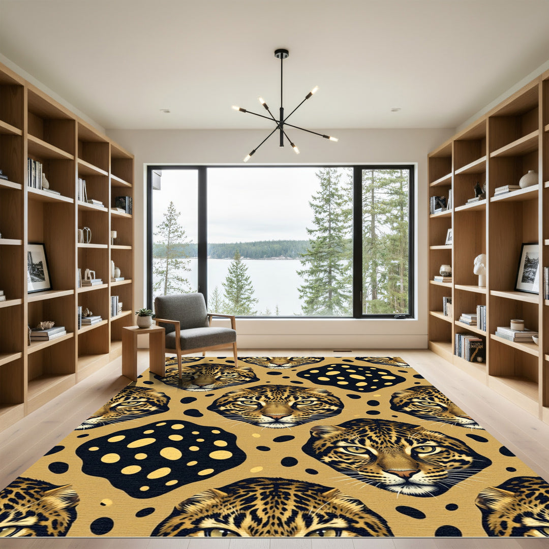 Golden Leopard Spots Abstract Rug