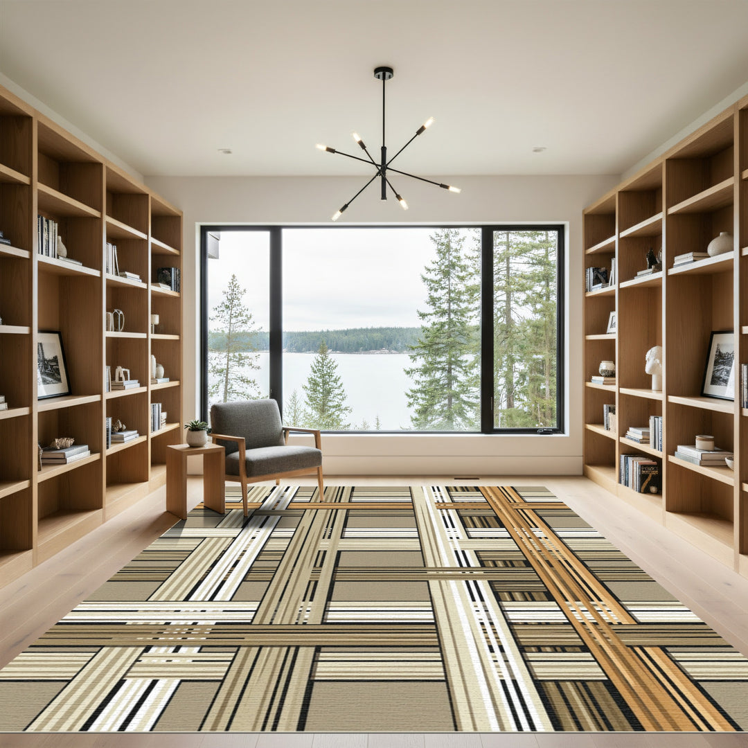 Woven Beige and Brown Linear Rug