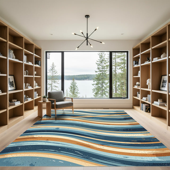 Oceanic Blue Tan Wave Rug