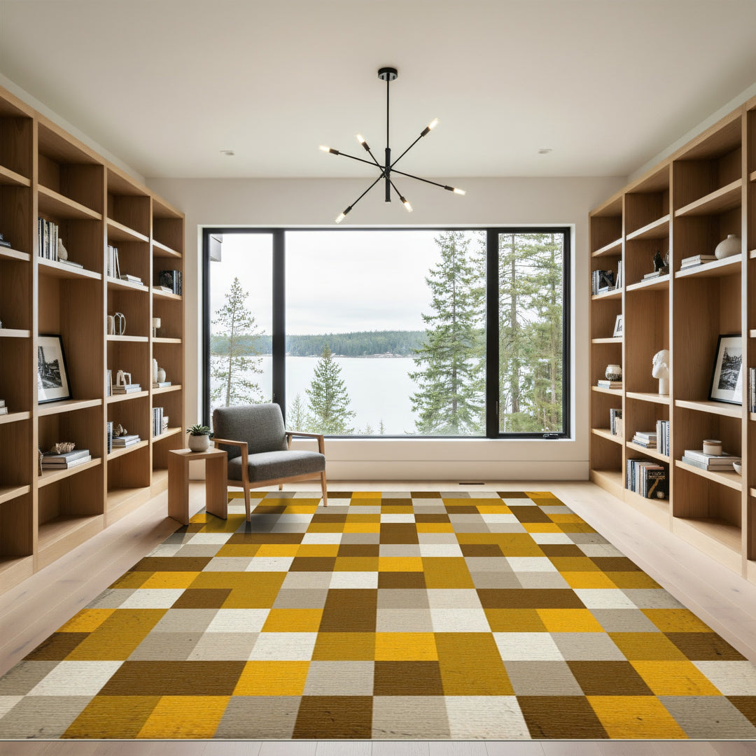 Earthy Retro Pixel Checkerboard Rug