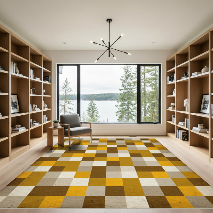 Earthy Retro Pixel Checkerboard Rug