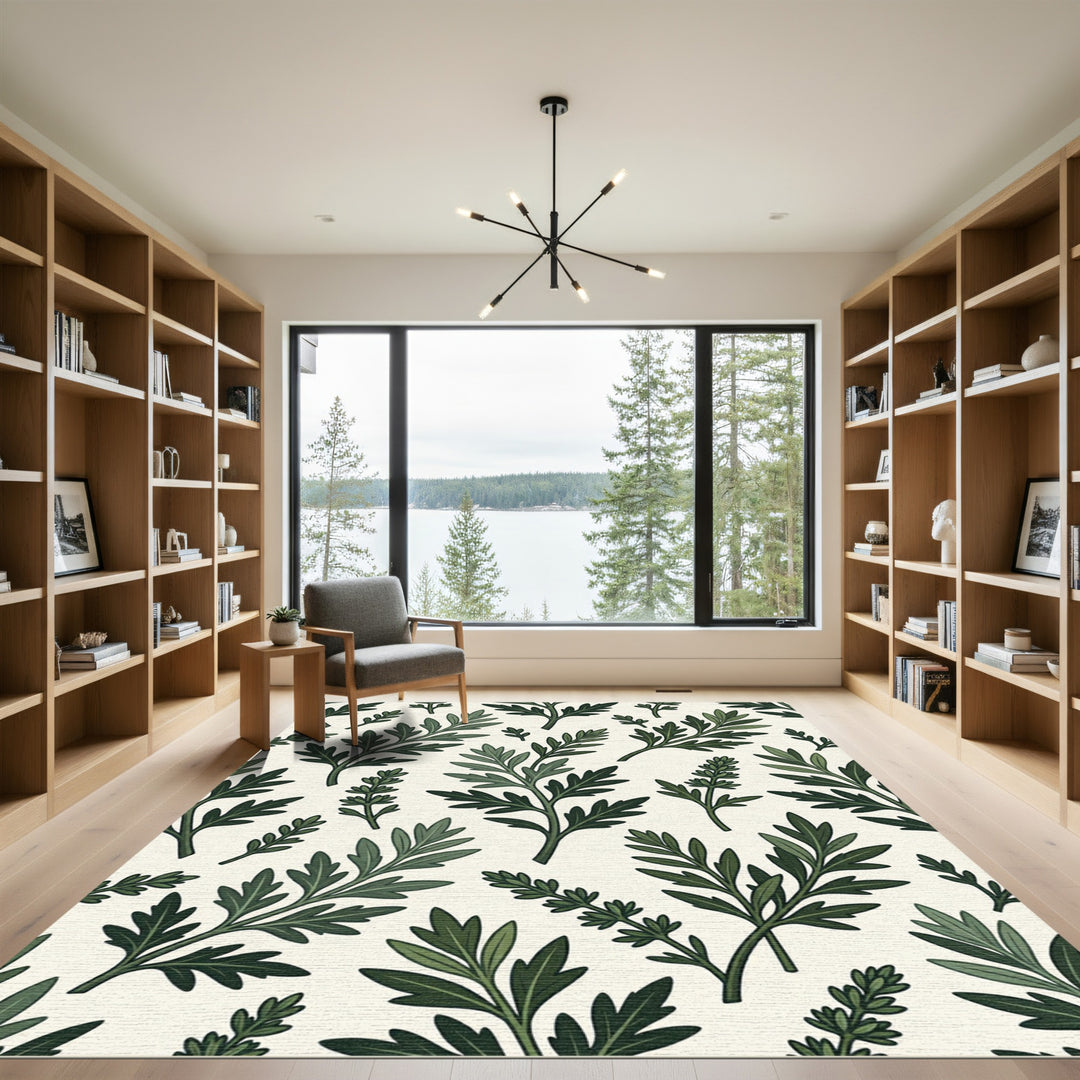 Greenery Fern Leaf Botanical Rug