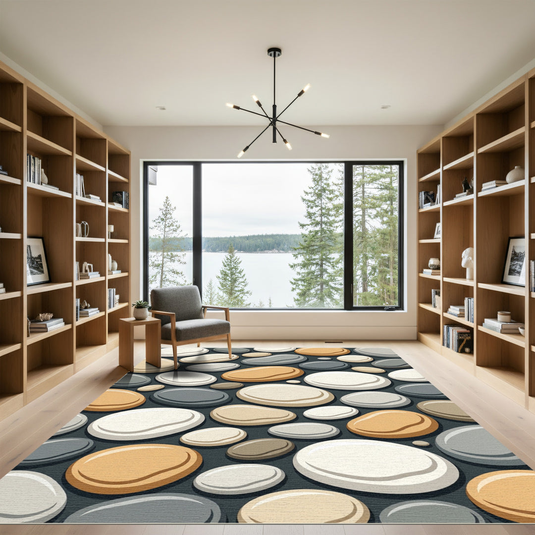 Smooth Pebble Arrangement Neutral Hues Rug