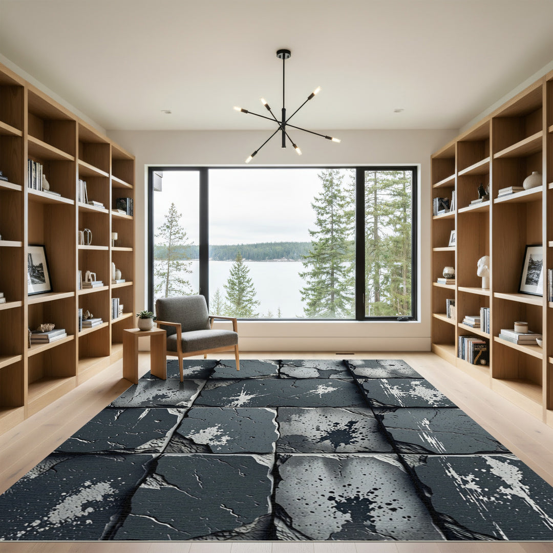 Textured Gray Splatter Stone Rug