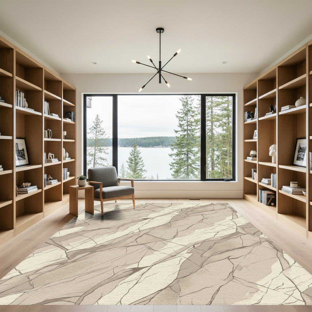 Textured Stone Landscape Cream Rug