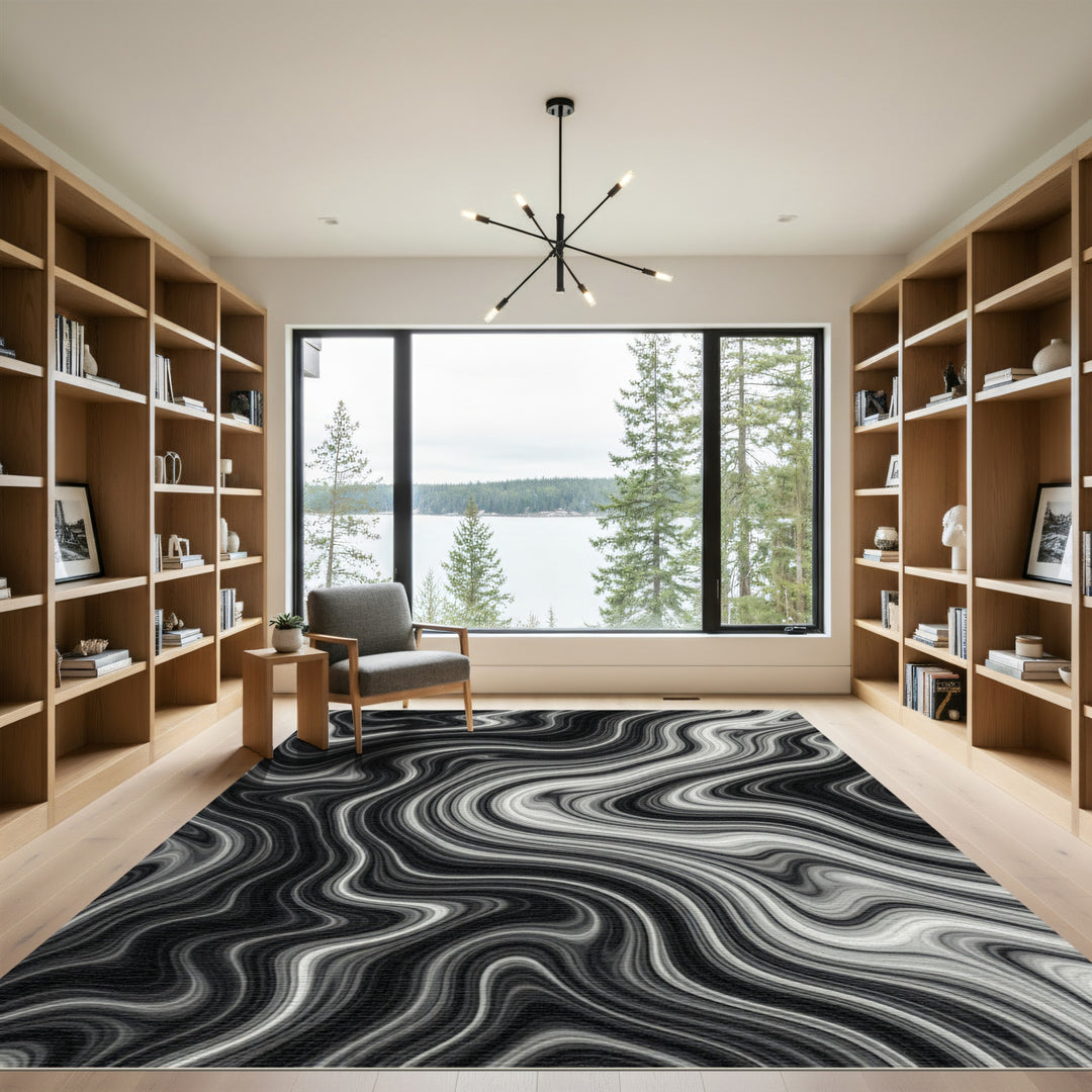 Monochrome Marble Swirl Rug