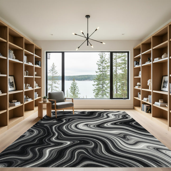 Monochrome Marble Swirl Rug