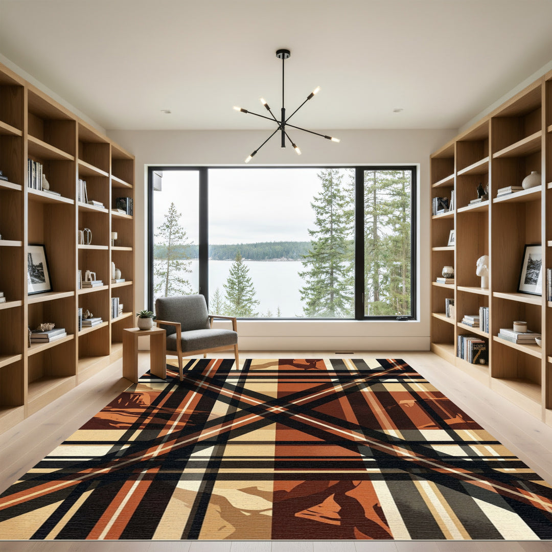 Tuscan Sunset Plaid Abstract Rug