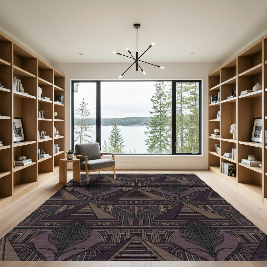 Deep Purple Egyptian Pyramid Art Deco Rug