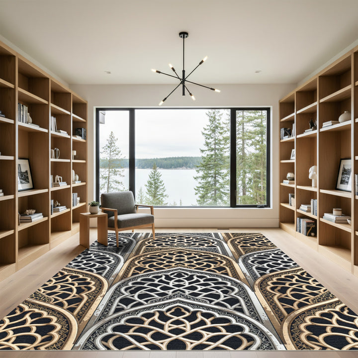 Ornate Golden Archway Geometric Rug