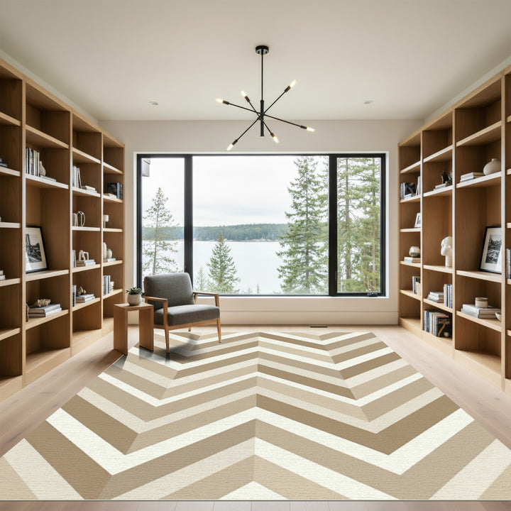 Neutral Chevron Zigzag Geometric Rug