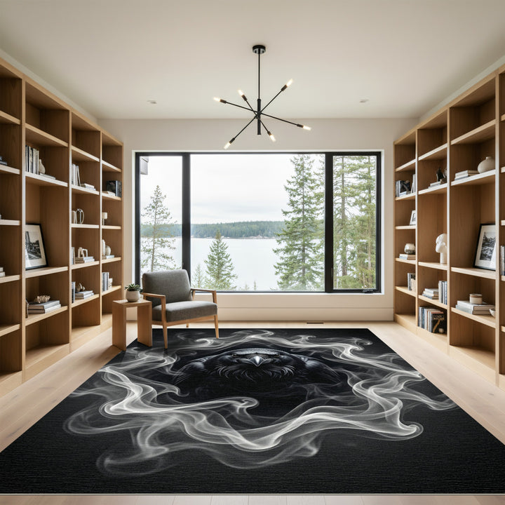 Dark Raven Amidst Swirling Smoke Rug