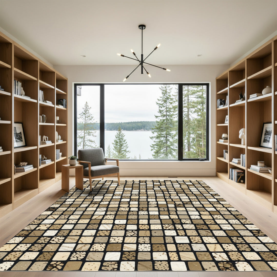 Subtle Earthy Tone Mosaic Squares Rug