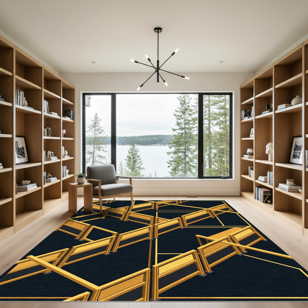 Golden Yellow Geometric Cubed Arrangement Rug