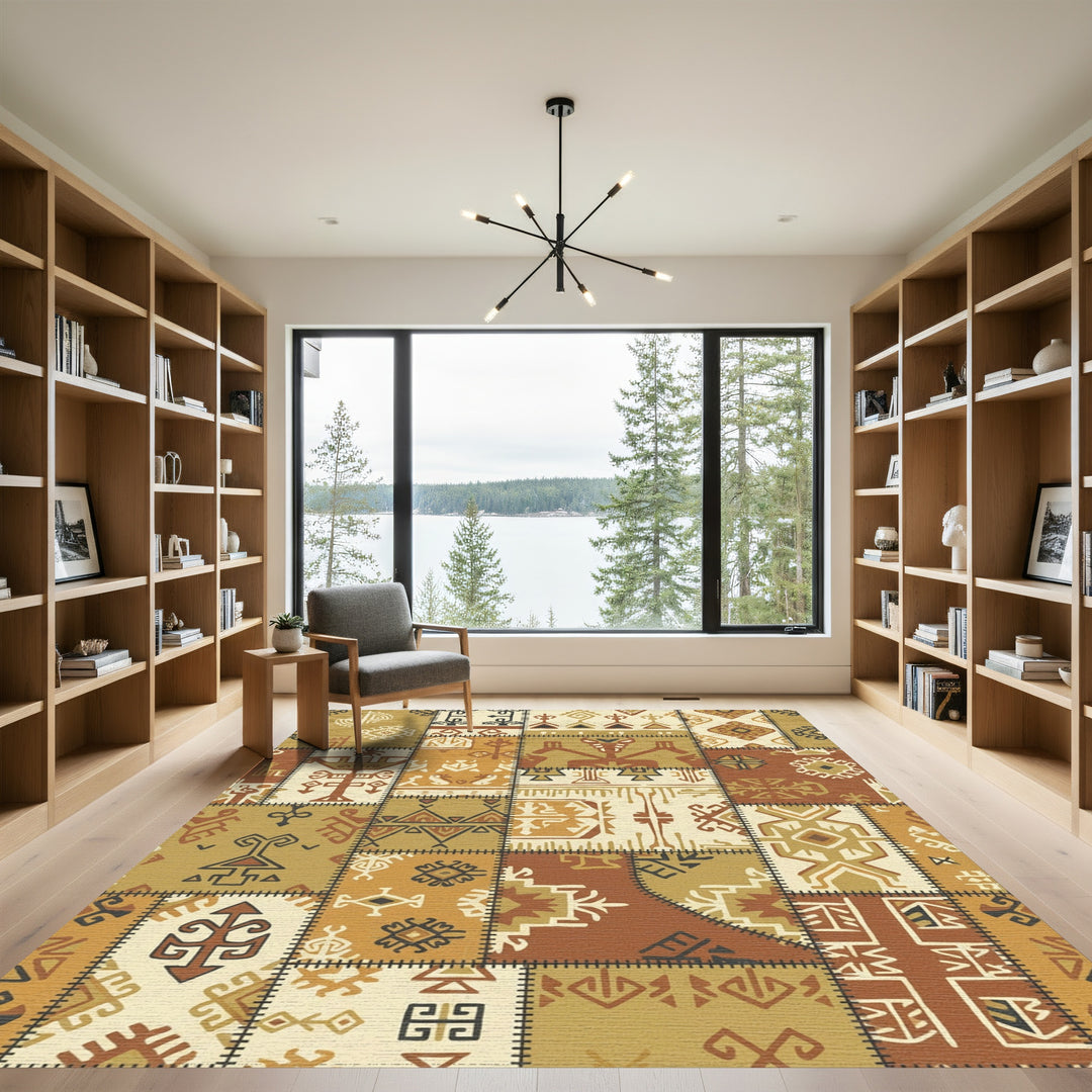 Earthy Patchwork Tribal Medallion Sun Rug