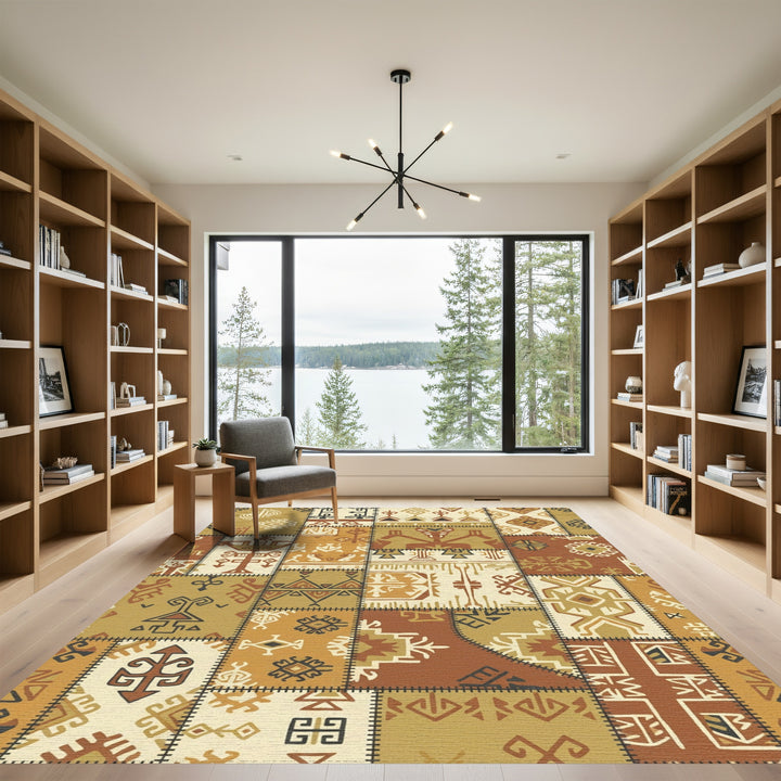 Earthy Patchwork Tribal Medallion Sun Rug