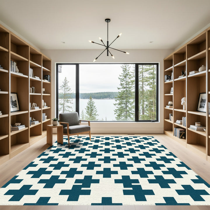 Deep Teal Plus Sign Grid Rug