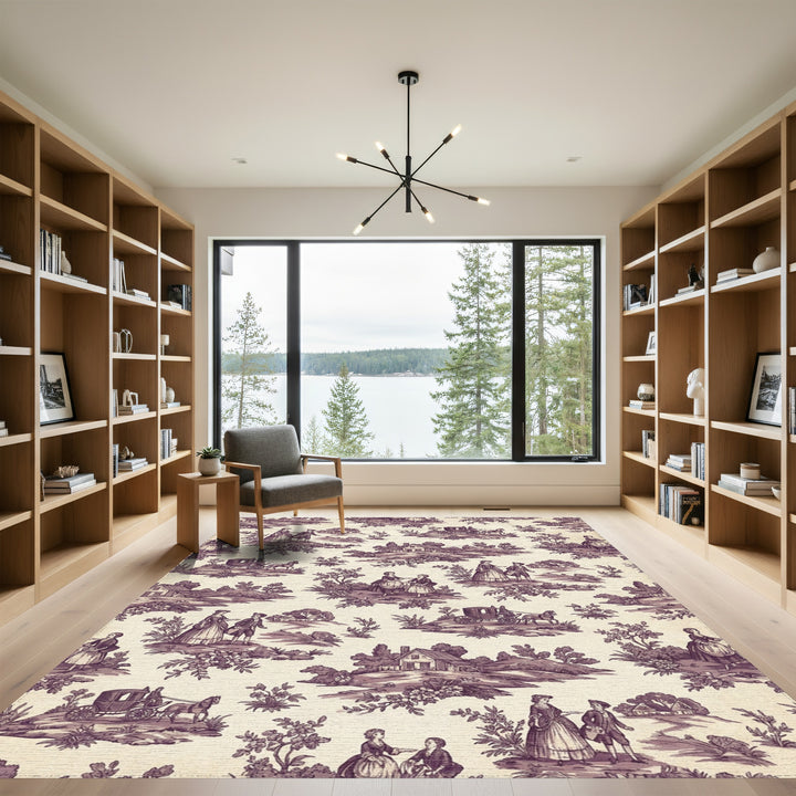 Vintage Countryside Carriage Scene Rug