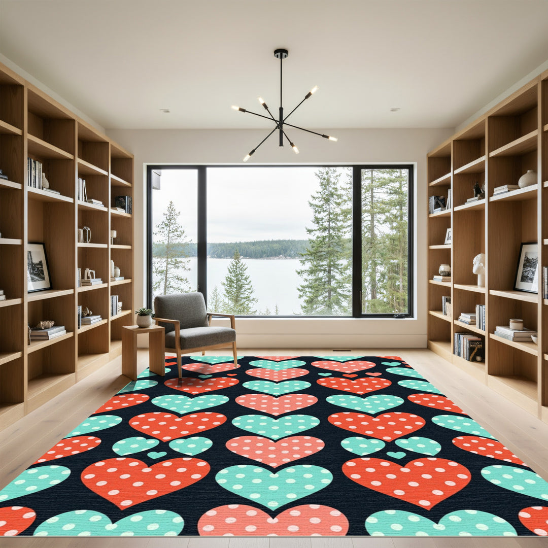 Polka Dot Hearts Black Rug