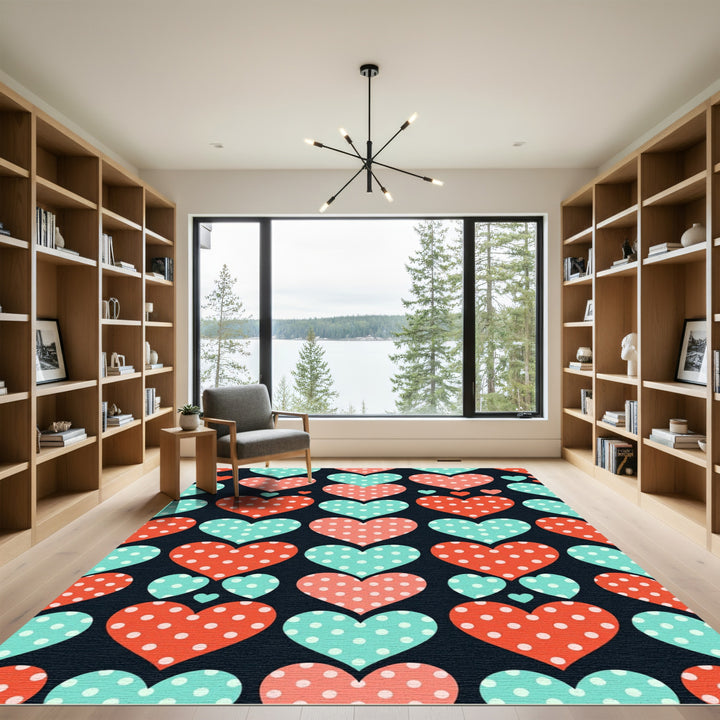 Polka Dot Hearts Black Rug