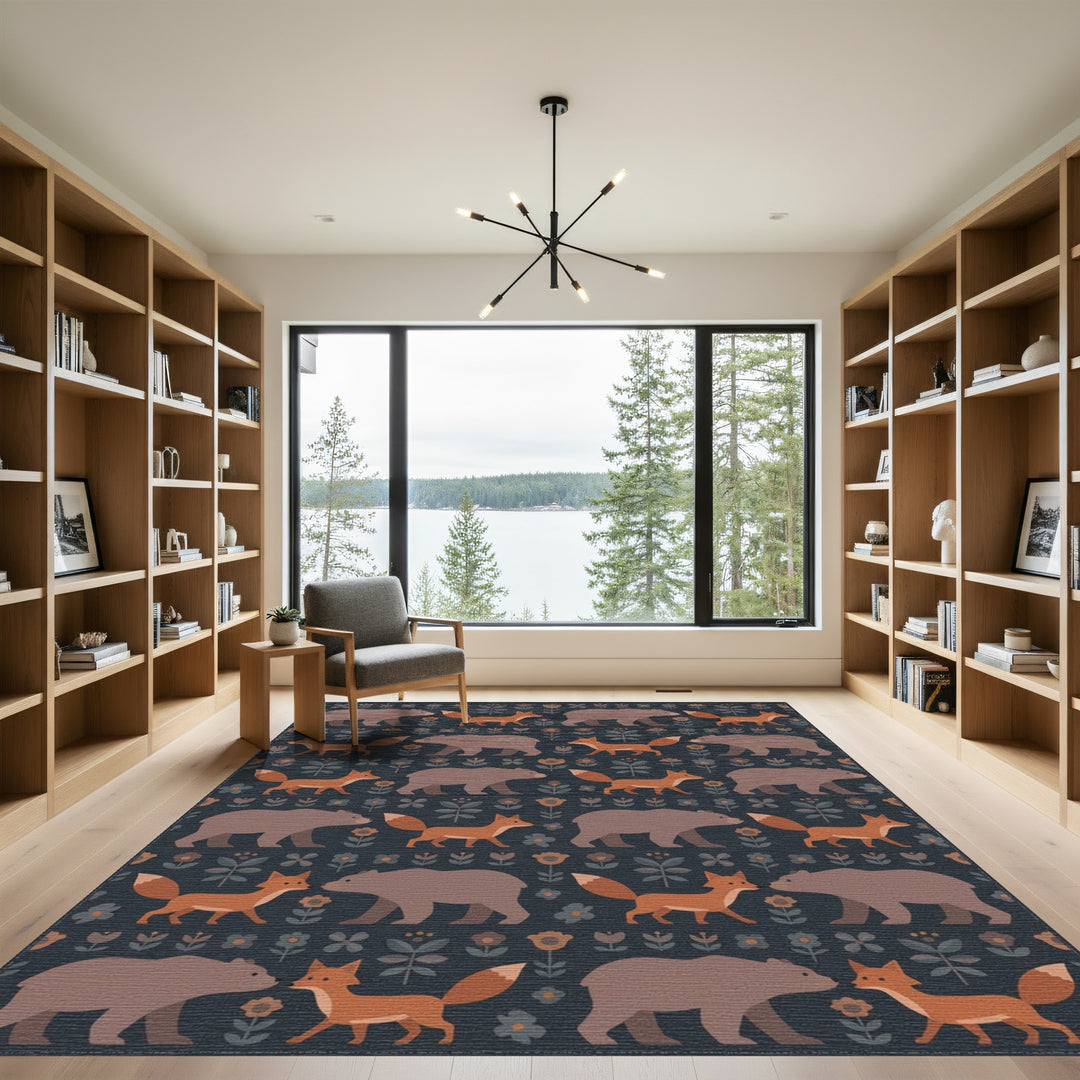 Whimsical Woodland Creatures Beige Background Rug