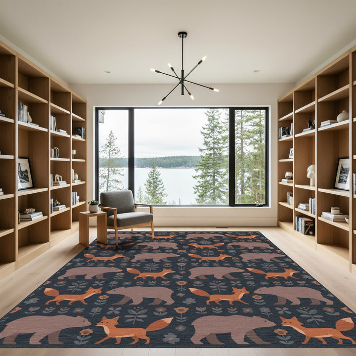 Whimsical Woodland Creatures Beige Background Rug