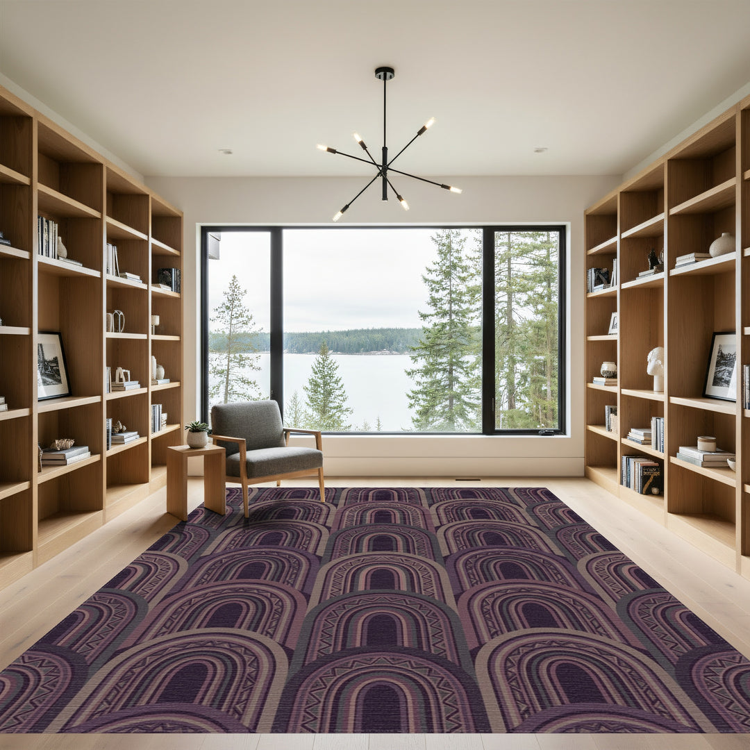 Dark Purple Arc Chevron Stripe Rug