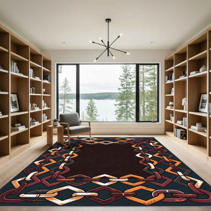Rustic Geometric Chain Border Rug