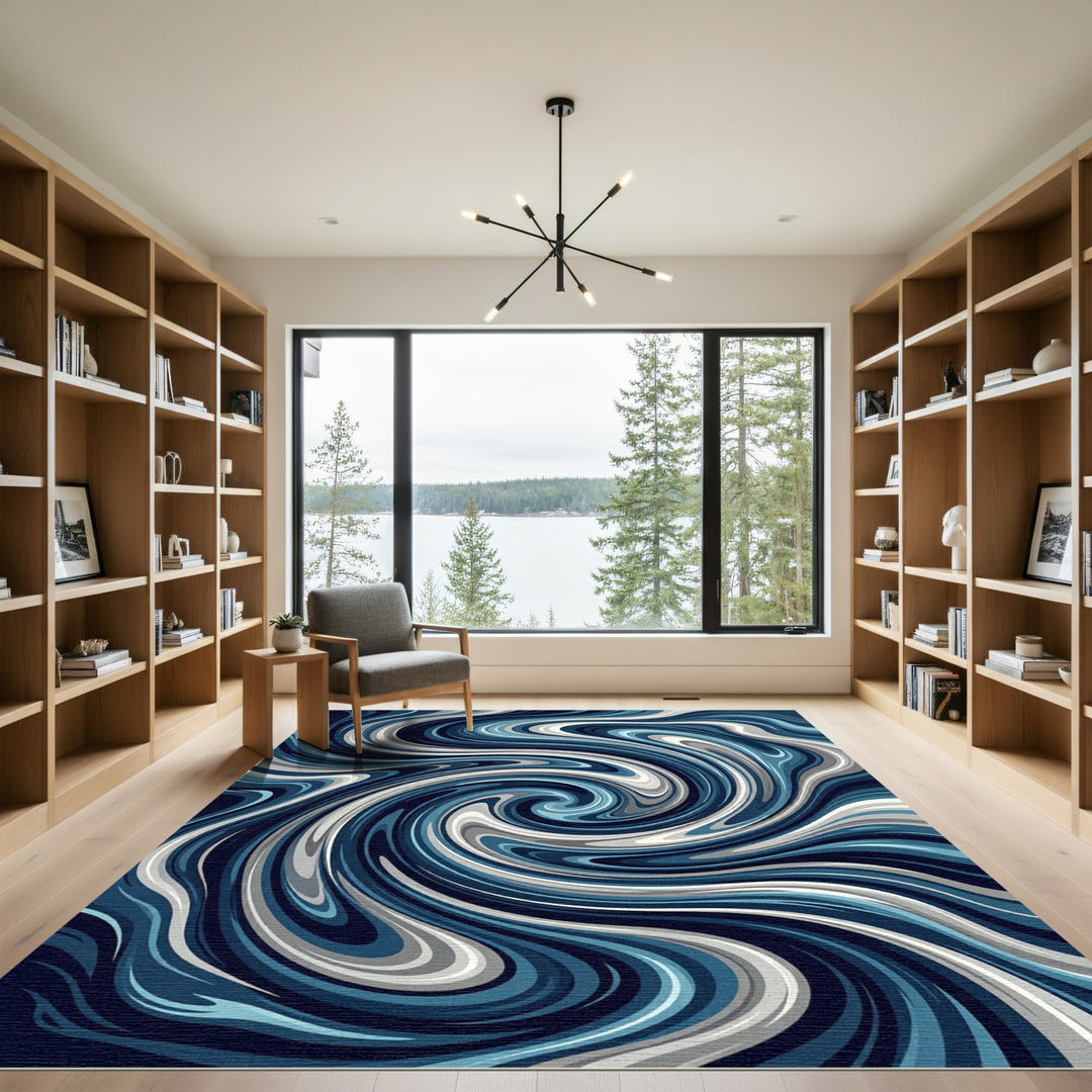 Deep Blue Swirl Marble Rug