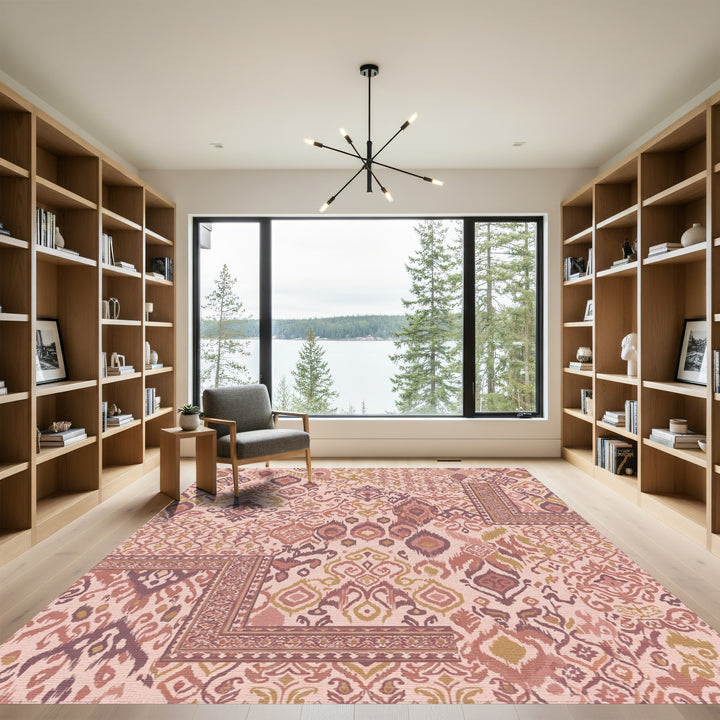 Dusty Rose Ikat Patchwork Medallion Rug