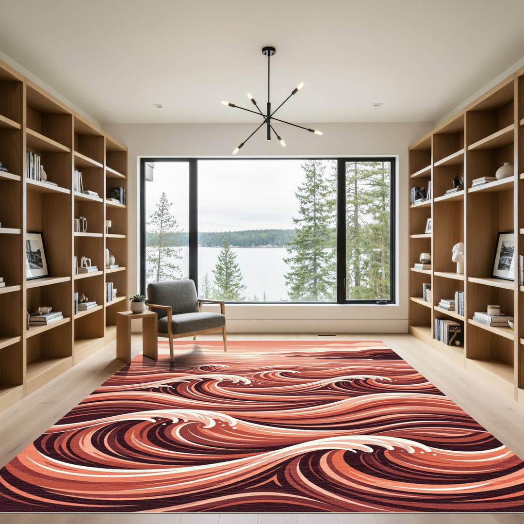 Coral Ocean Wave Composition Rug