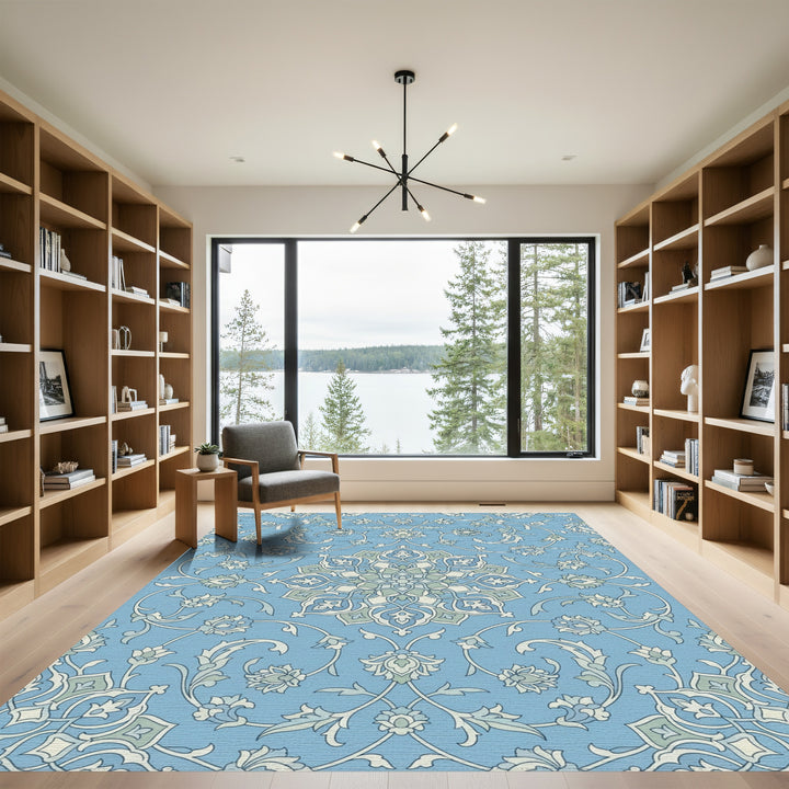 Light Blue Floral Mandala Arabesque Rug